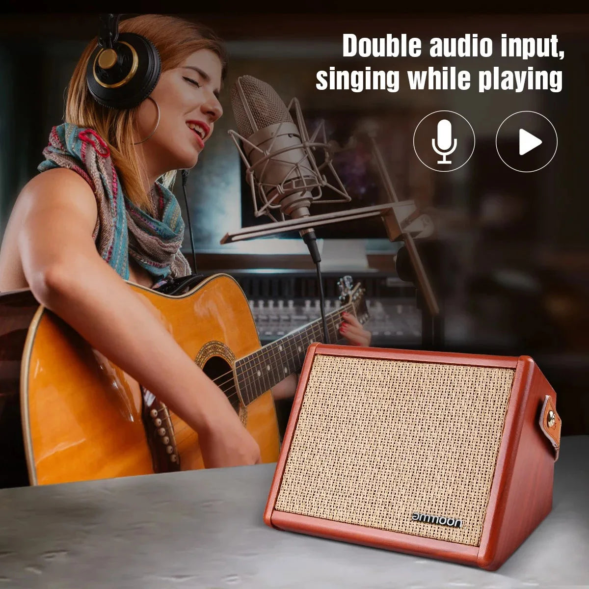 Rechargeable Guitar Amp Speaker with Bass Treble Reverb Control