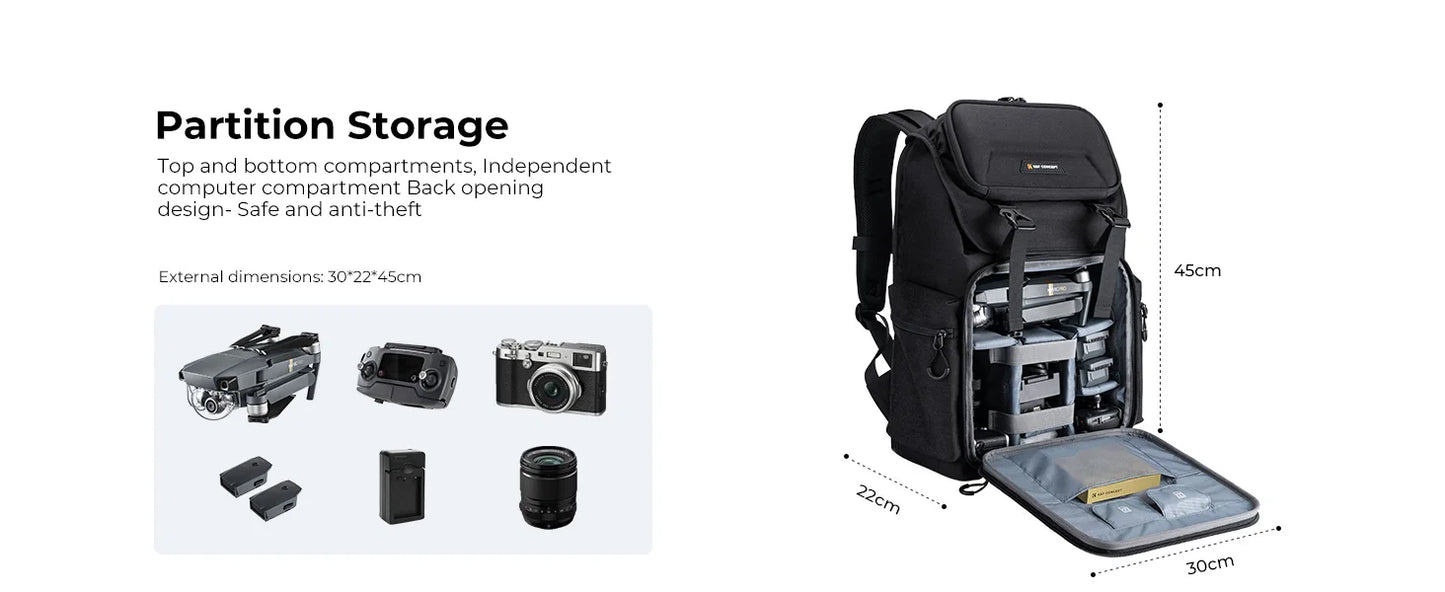 25L Black Camera and Laptop Backpack for DSLR and Mirrorless