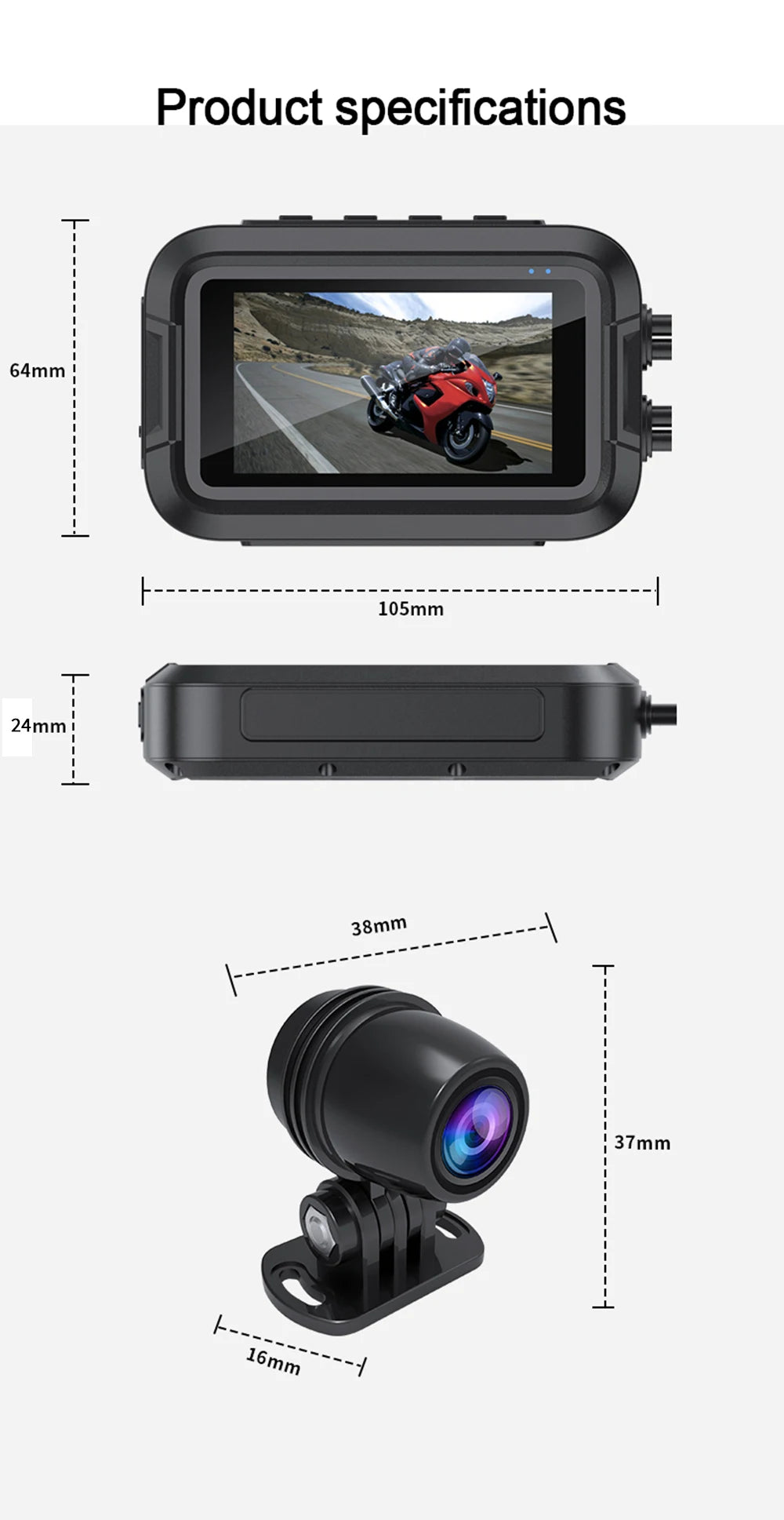 Waterproof Front Rear Moto DVR Camera 128GB