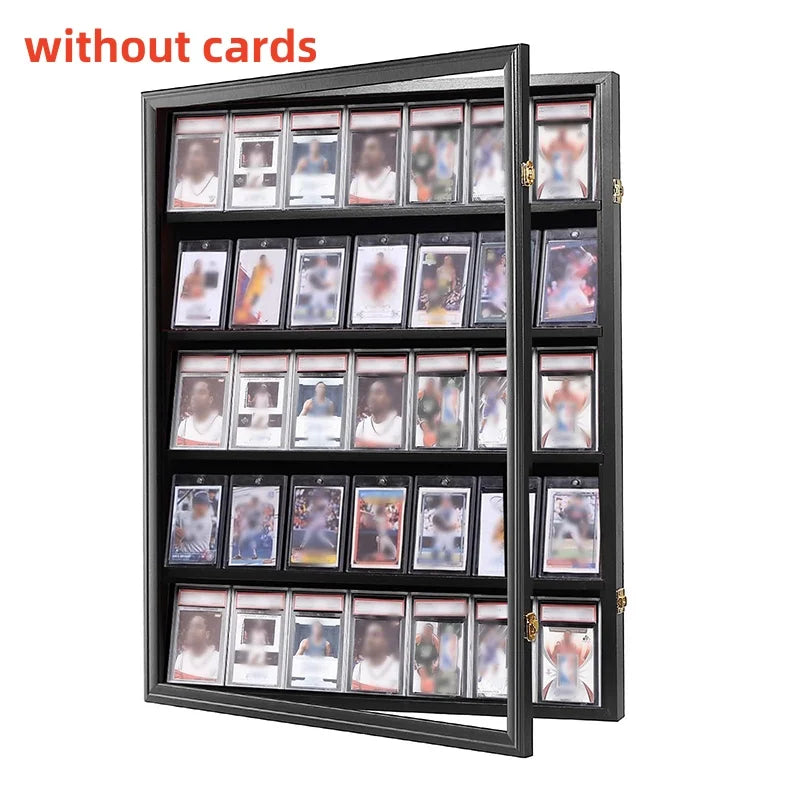 Sports Card Display Case UV Acrylic Front Gray Wooden