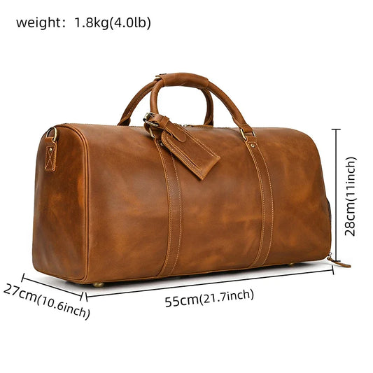 Leather Shoulder Travel Duffle Bag Light Brown