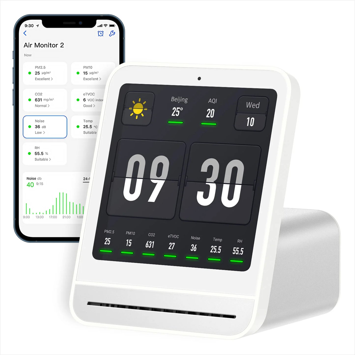 Smart Air Quality Meter White Detects PM2.5 CO2 Humidity