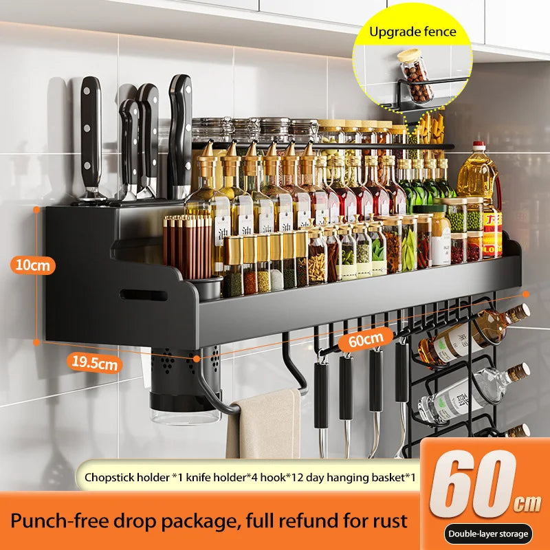 60cm Punch Free Kitchen Storage Shelf with Knife Holder