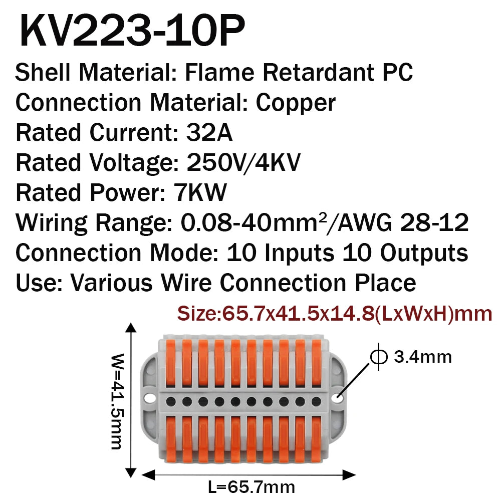 10 Port Push In Wire Connectors 50 Pack