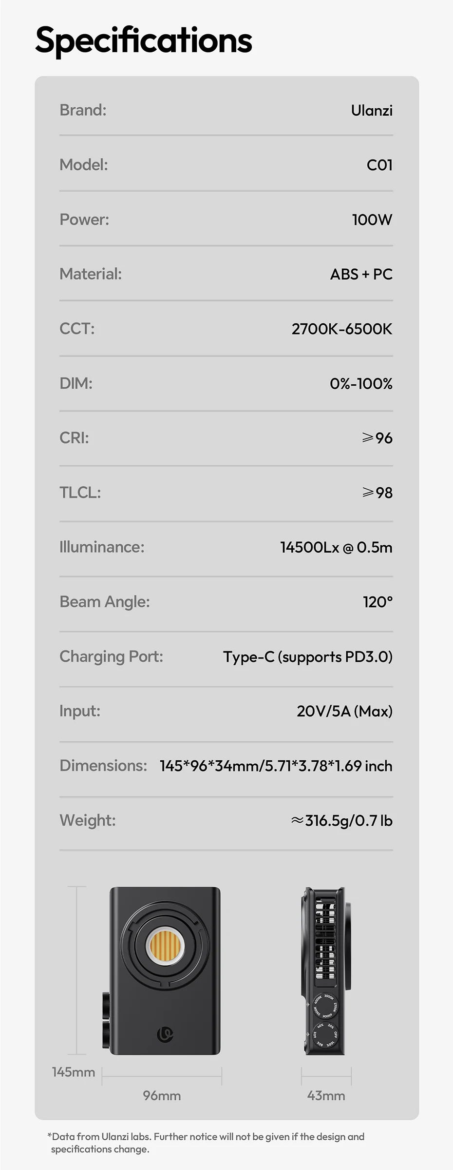 100W COB Video Light 14500 Lux with Cooling Fan
