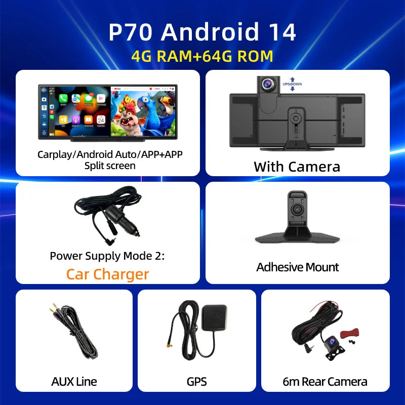 11.4 Inch 4G Smart Dash Cam Triple View 128GB