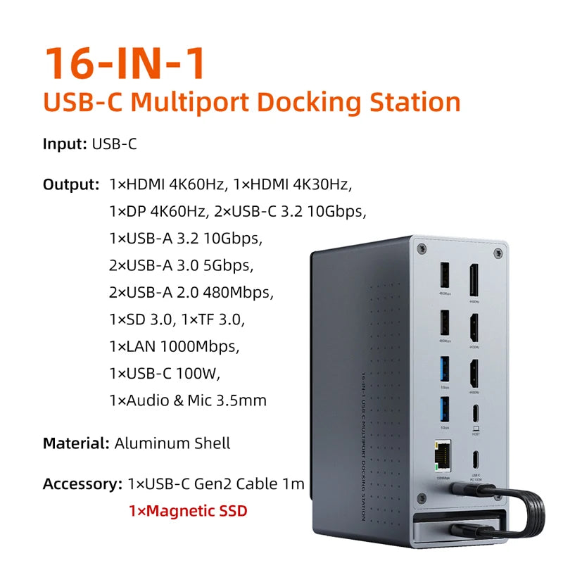 Laptop USB C 16 in 1 Dock with SSD