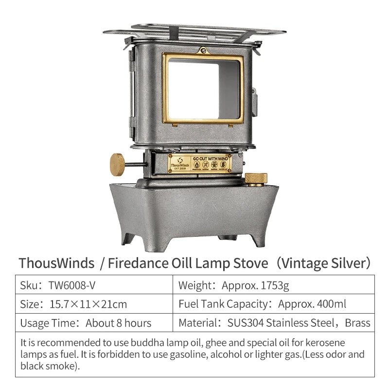 Retro Silver Outdoor Lantern Oil Lamp Stove for Camping & Hiking