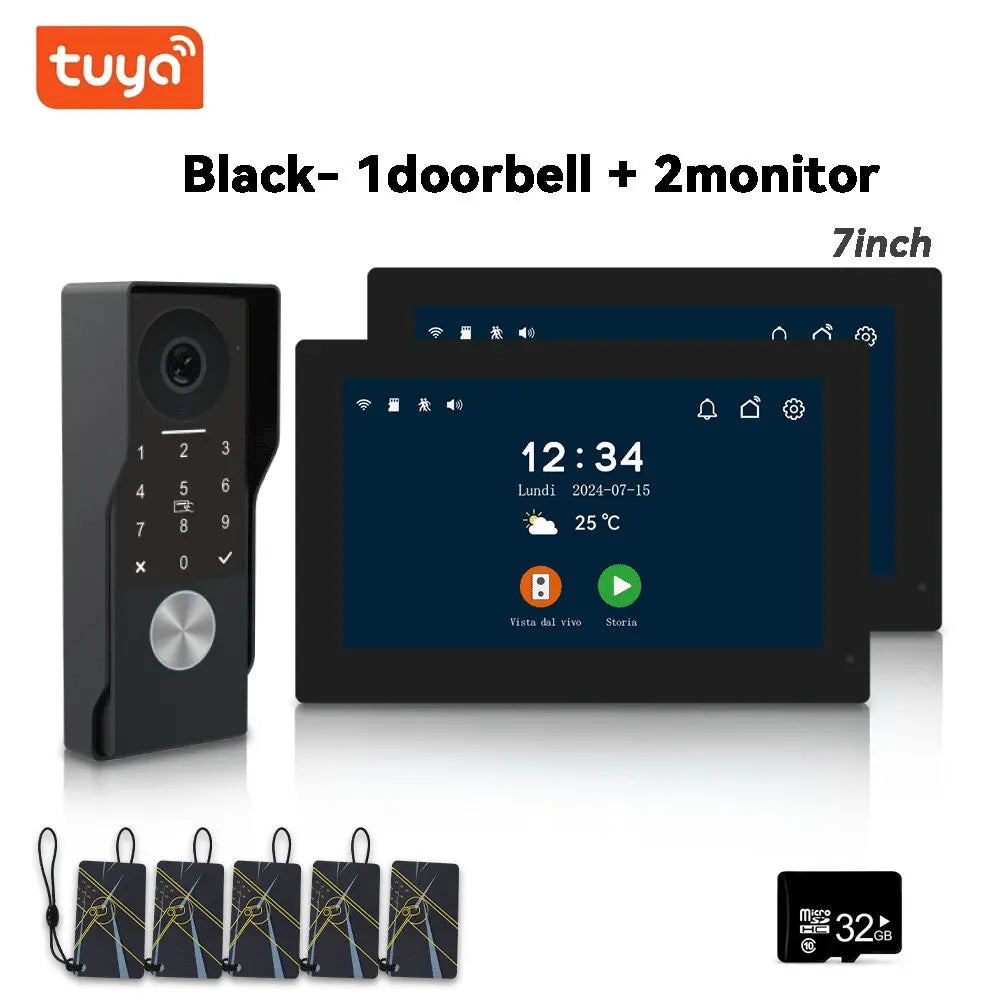 Black Smart 7" Dual Door Video Intercom with Touch Screen