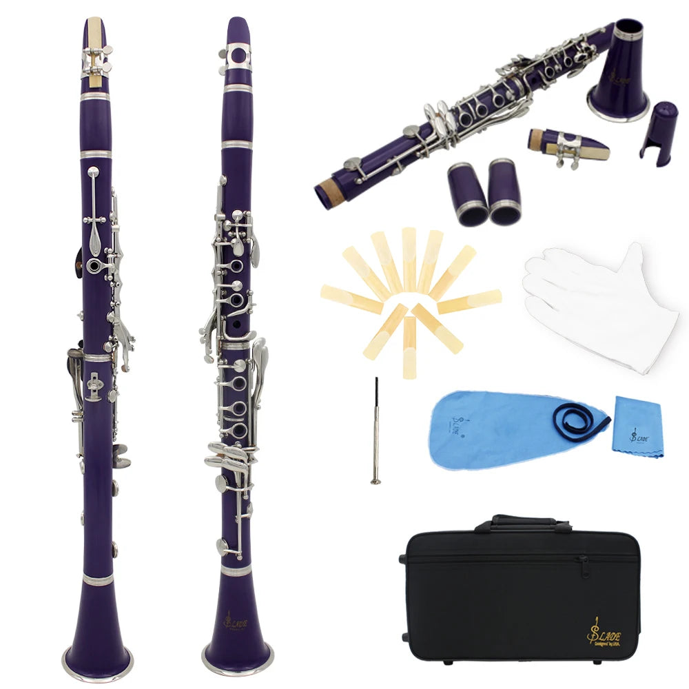 Purple Bb Clarinet 17 Key Woodwind Instrument with Case