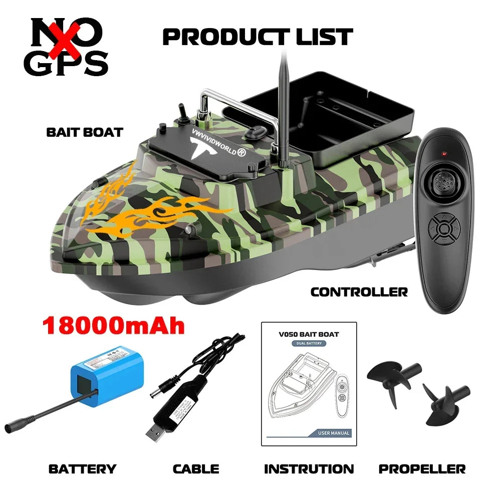 Rechargeable RC Fishing Bait Boat 18000mAh with 6 Hour Runtime