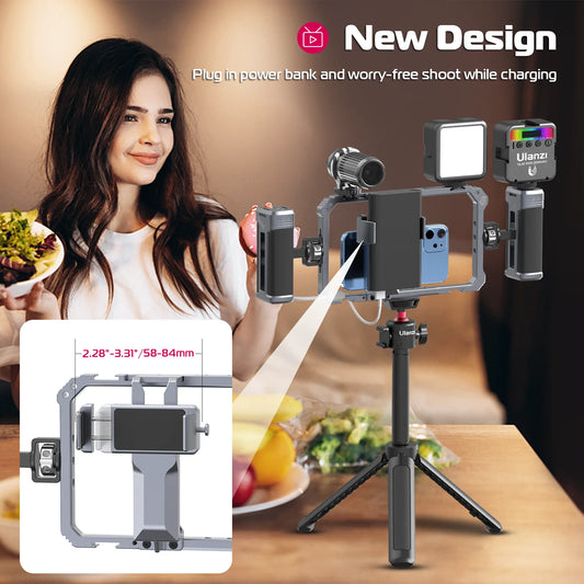 Phone Video Rig Cage with Dual Handles Stabilizer