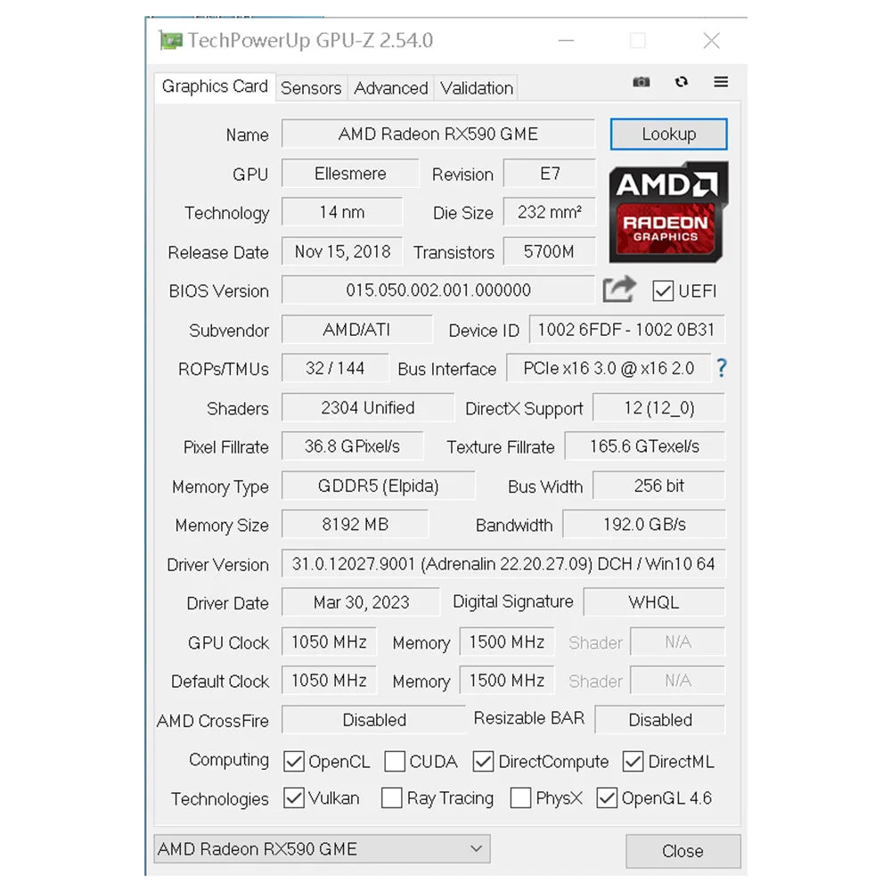 RX 590 8GB GDDR5 PCIe 3.0 Gaming GPU