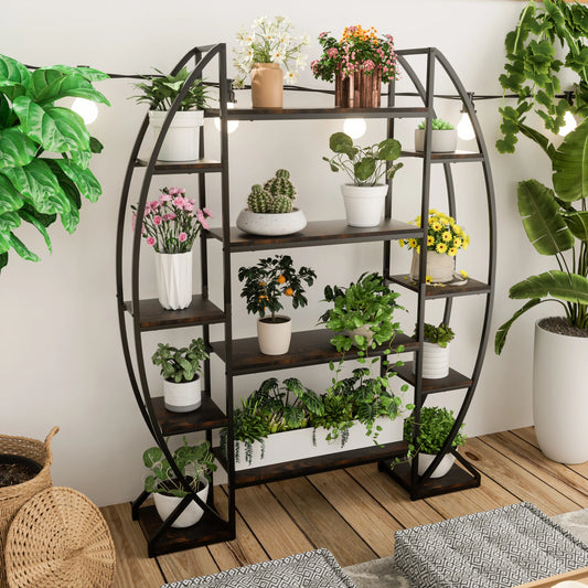 5-Tier Metal and Wood Plant Display Shelf