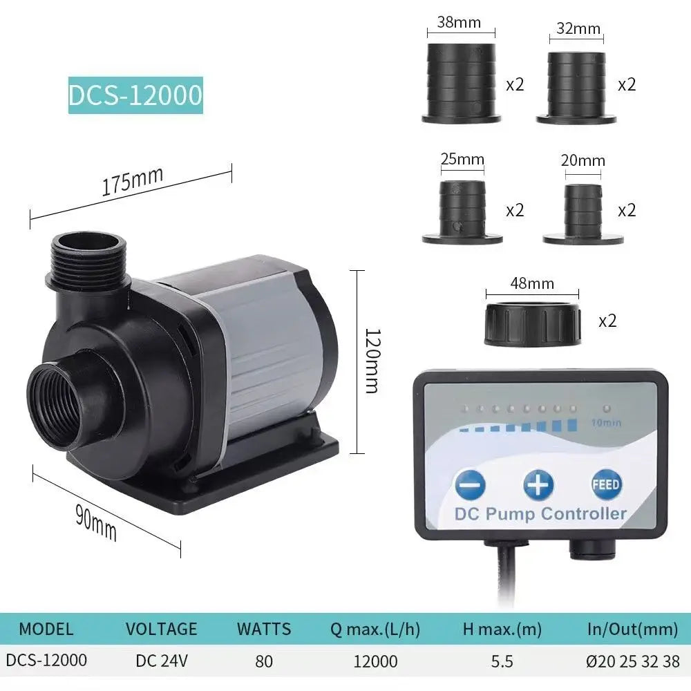 DC Submersible Aquarium Pump 12000L/H 10-Speed Flow Control
