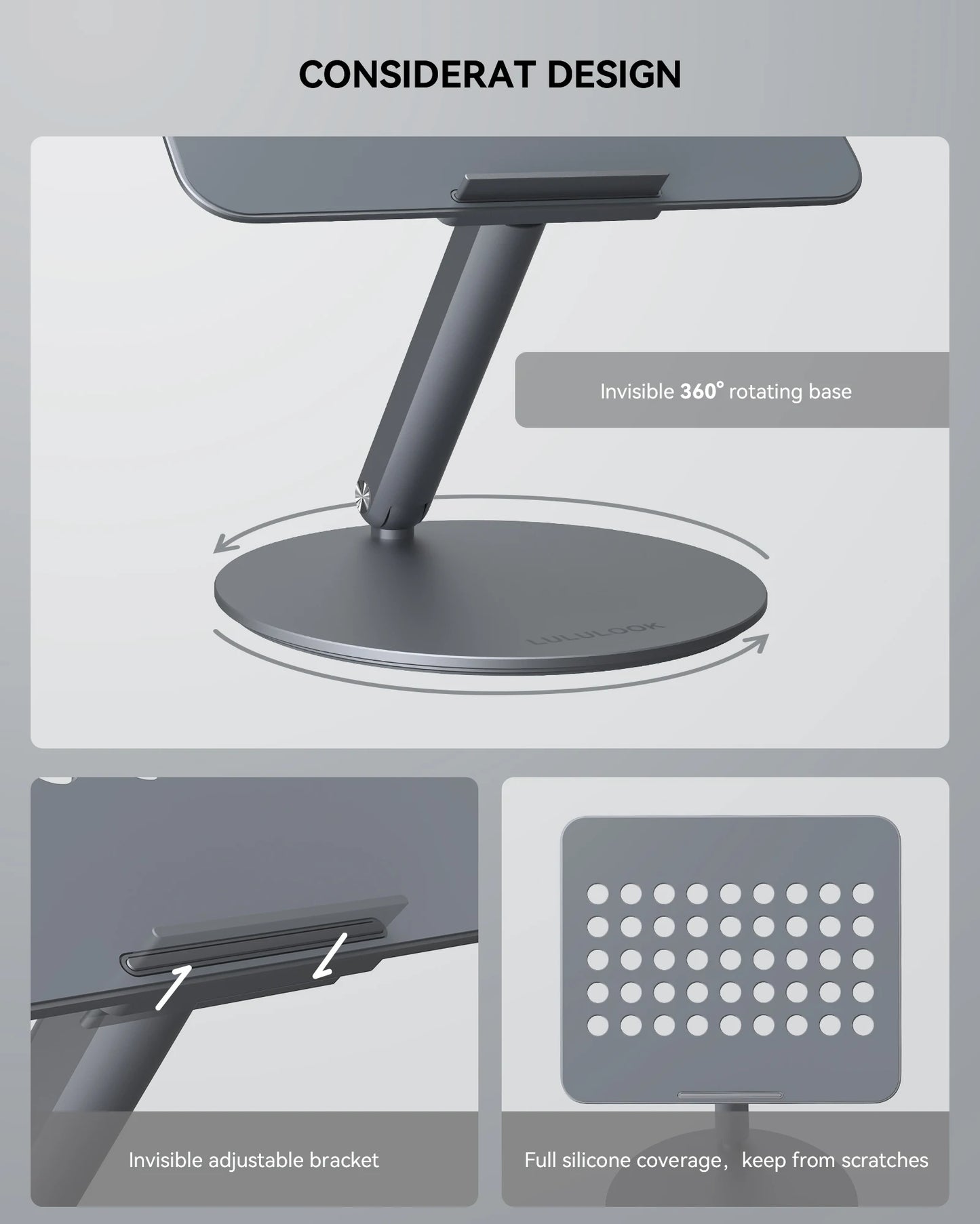 Adjustable Notebook Holder 10-17 Inch Gray Laptop Stand