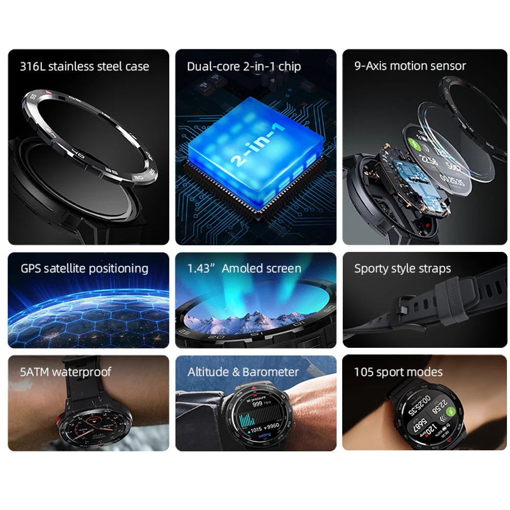 GS Pro Smartwatch GPS 5ATM Waterproof Bluetooth Calling
