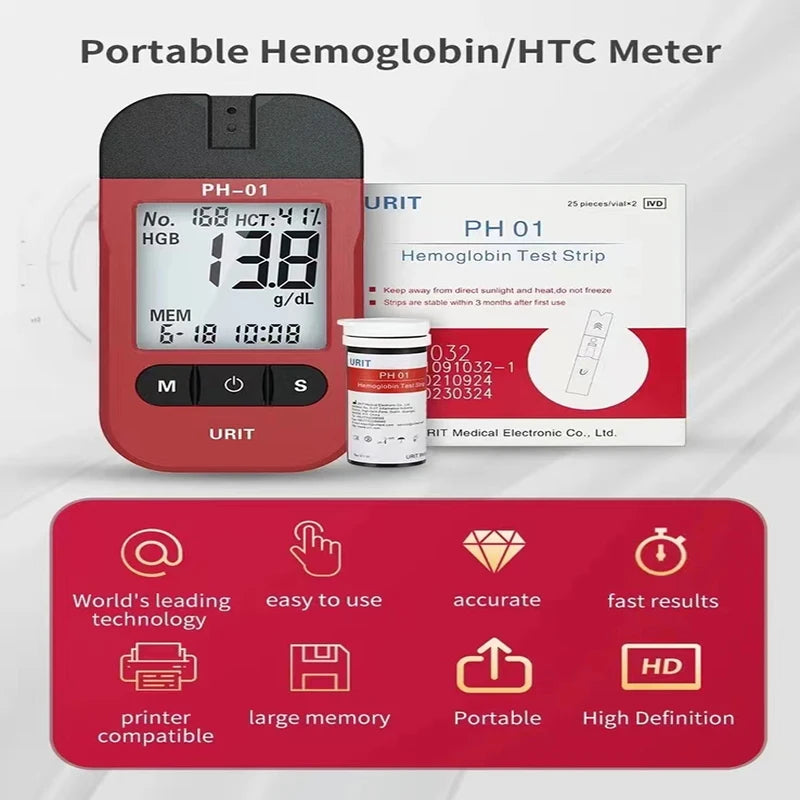 1m Hemoglobin Analyzer with 125 Test Strips for Home