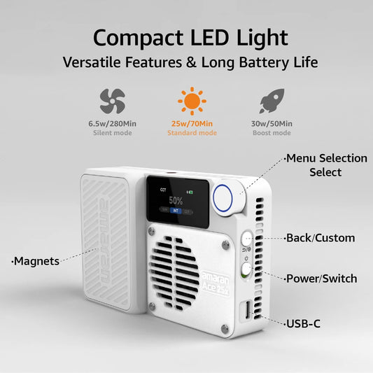 White Portable Bi Color LED Video Light with Fast Charging