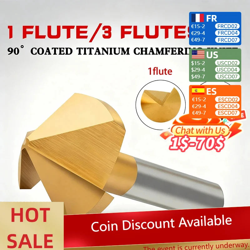 5 Piece 1 Flute Chamfer Drill Bits 35mm HSS
