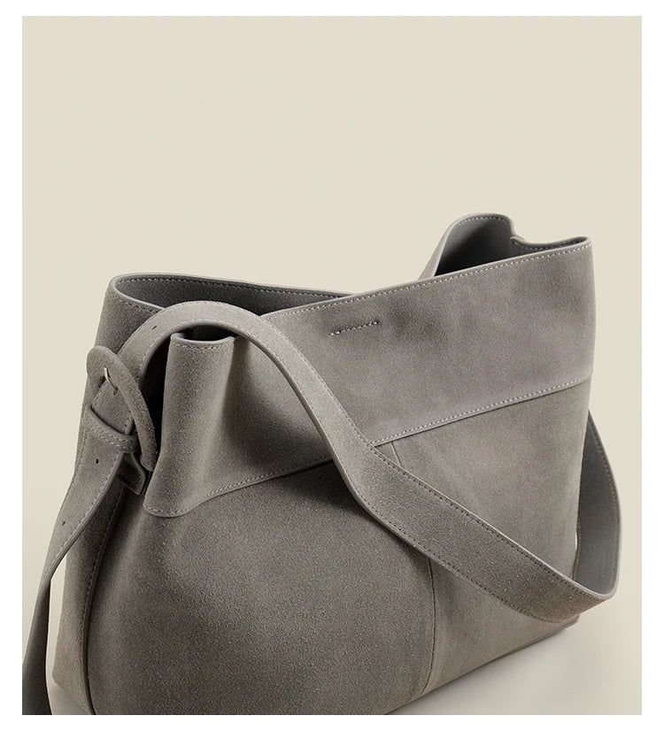 Grey Suede Leather Women’s Tote Shoulder Bag