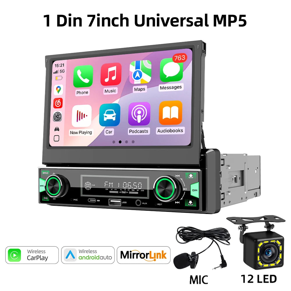 7-Inch Retractable Car Stereo with Wireless CarPlay