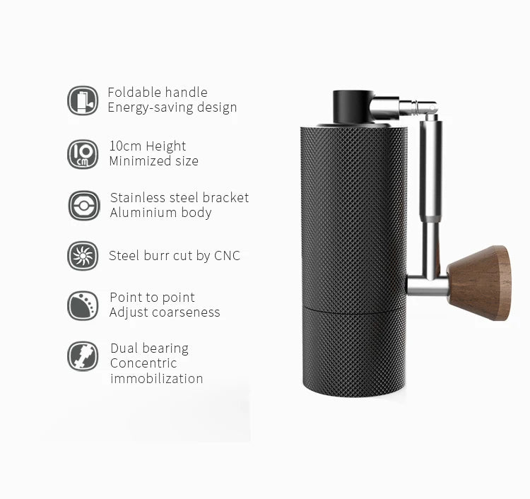 Compact Burr Coffee Grinder Handheld Adjustable Black