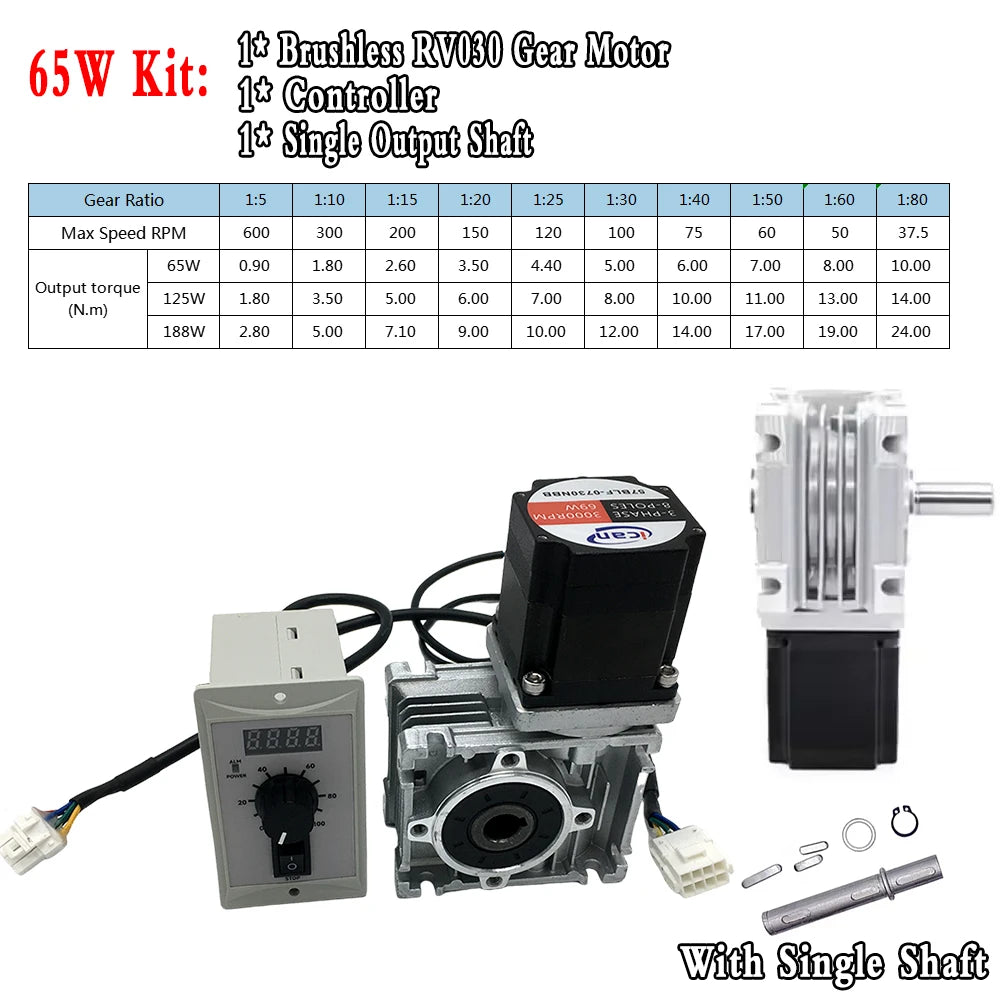 High-Speed 65W Single Shaft Motor Kit 3000RPM