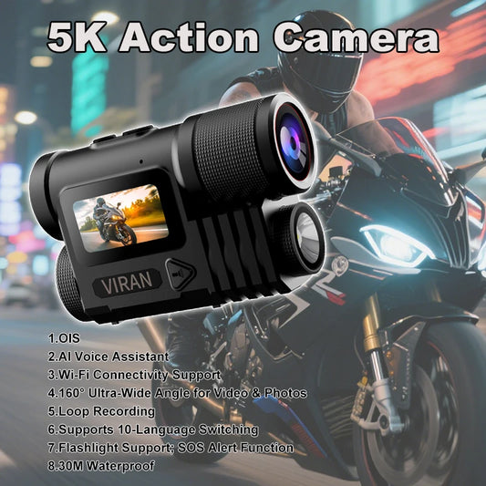 Waterproof 5K Action Camera for Bike and Helmet 32GB