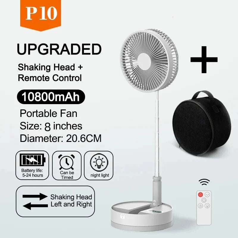 Portable Folding Fan Rechargeable with Carry Bag and Remote