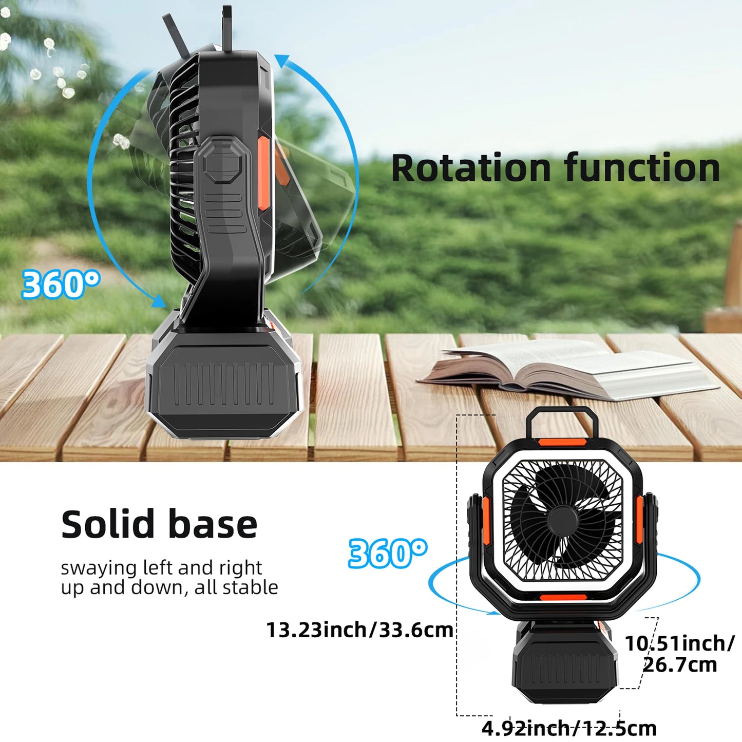 Portable Camping Fan with LED Light and 40000mAh Battery
