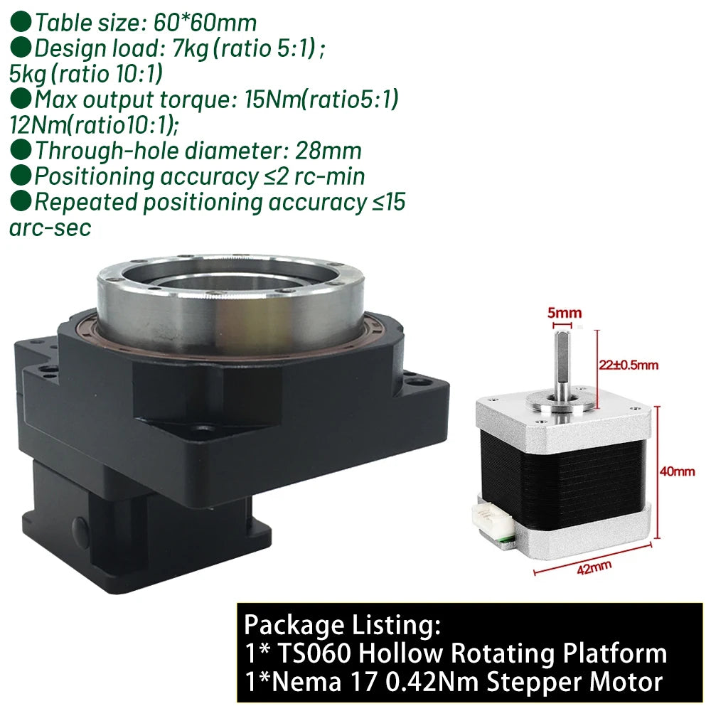 NEMA17 Rotary Actuator 10:1 Hollow Rotary Platform Kit