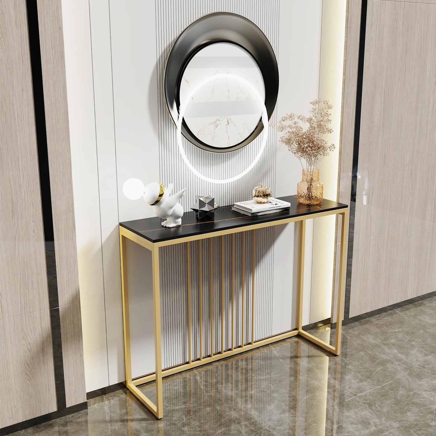 Narrow Hallway Console Table Black Metal Frame