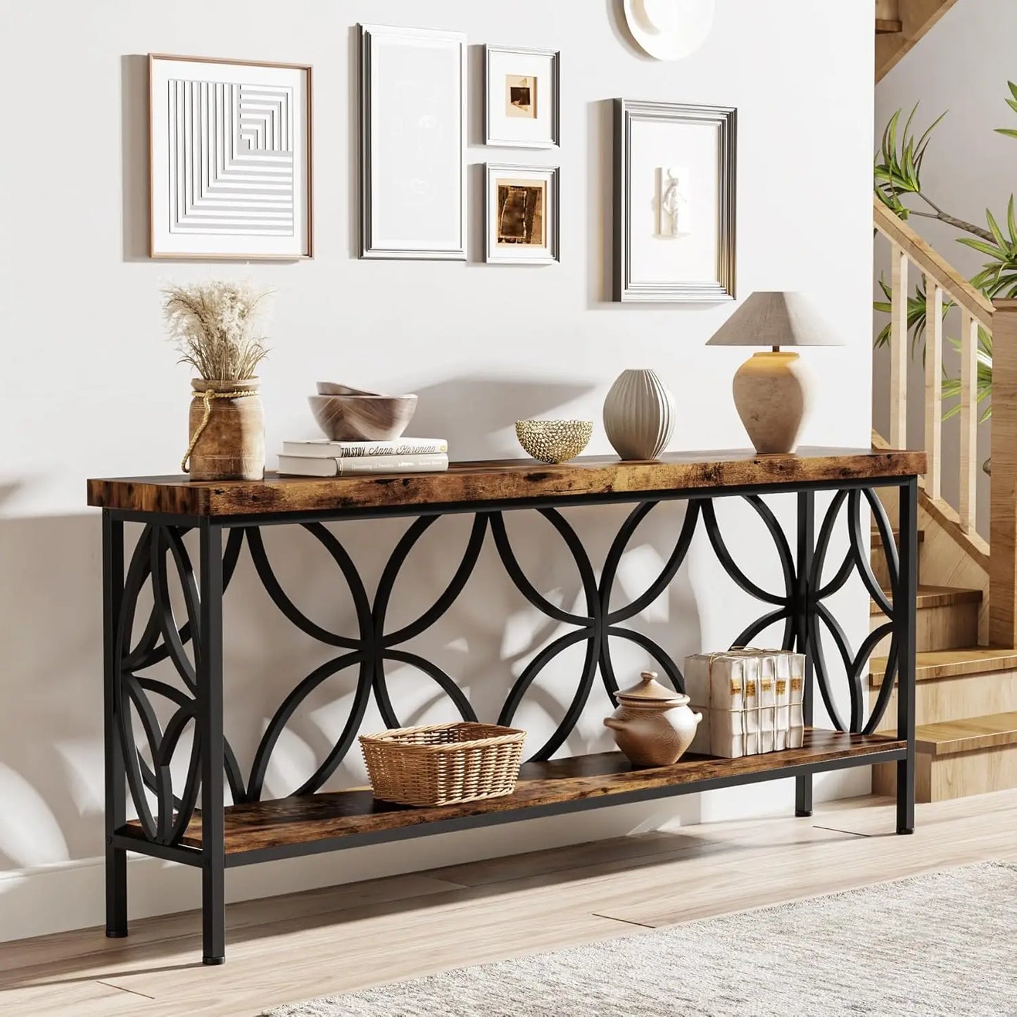 Sofa Table with Storage for Entryway & Living Room