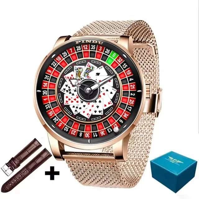 Luxury Automatic Watch Rotating Casino Dial Gold