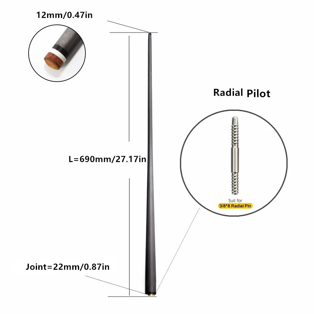 Radial Carbon Fiber Pool Cue Shaft Professional Taper