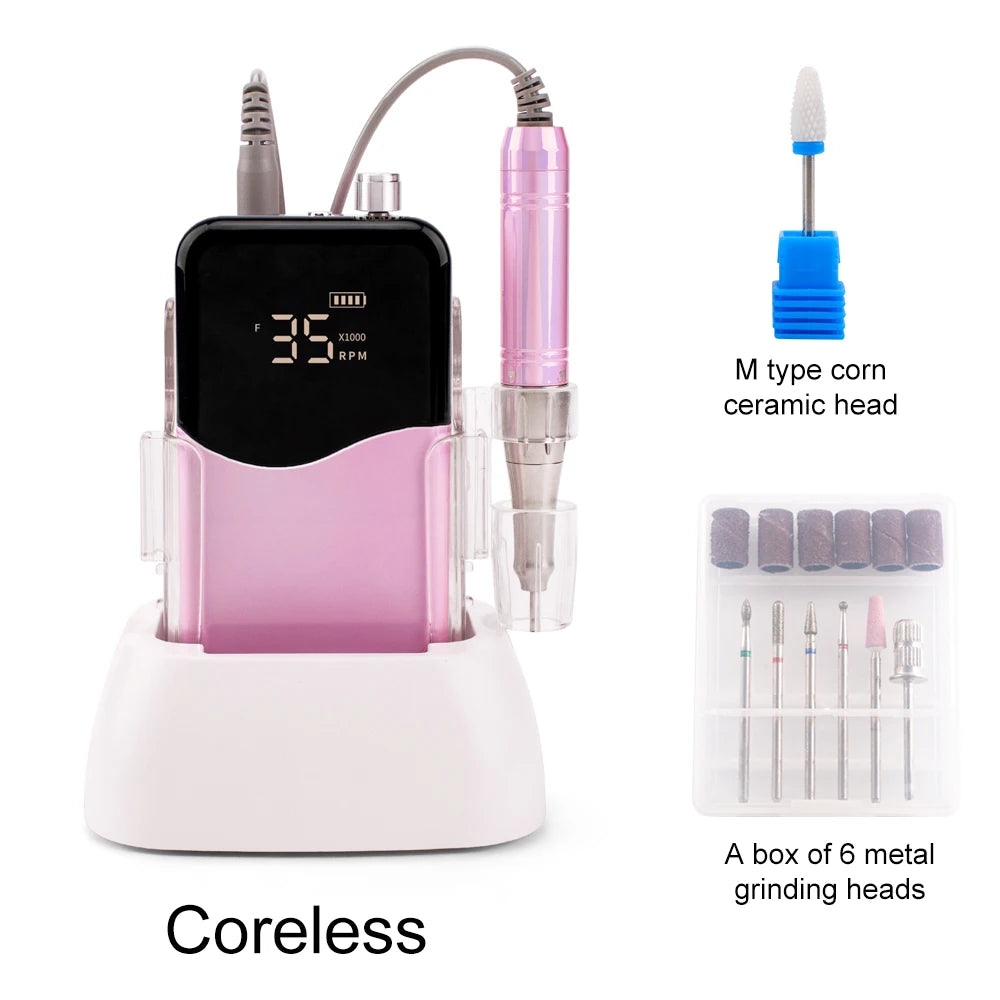 Portable Pink Nail Drill 35K RPM Professional Power