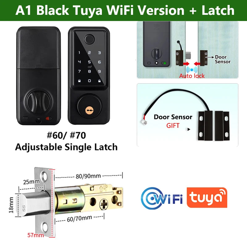 Portable Black Digital Deadbolt Lock with App Control