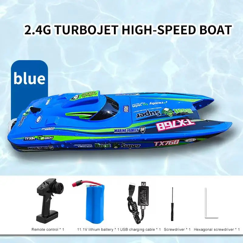 Blue TX768 Remote Control Boat 2.4G Fast Watercraft