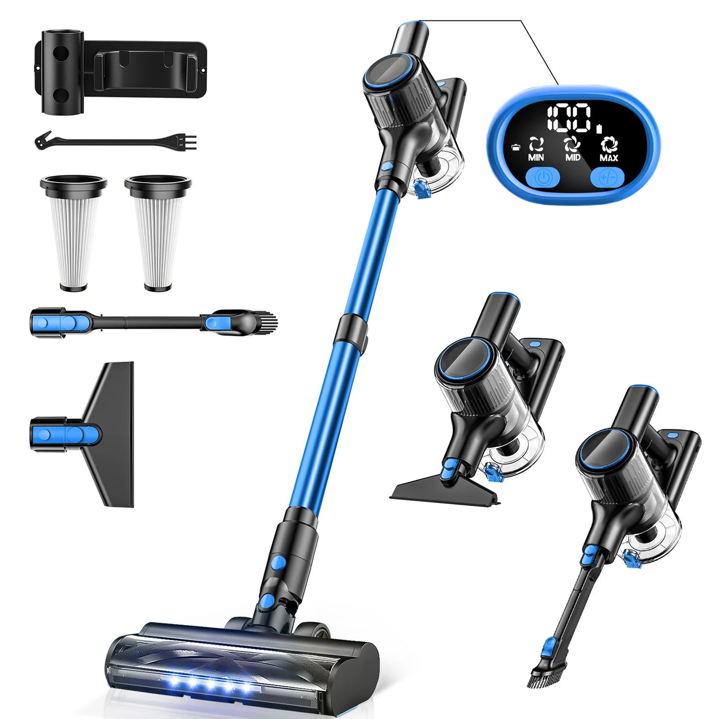Lightweight Cordless Vacuum Blue 55Kpa 3 Modes 8in1