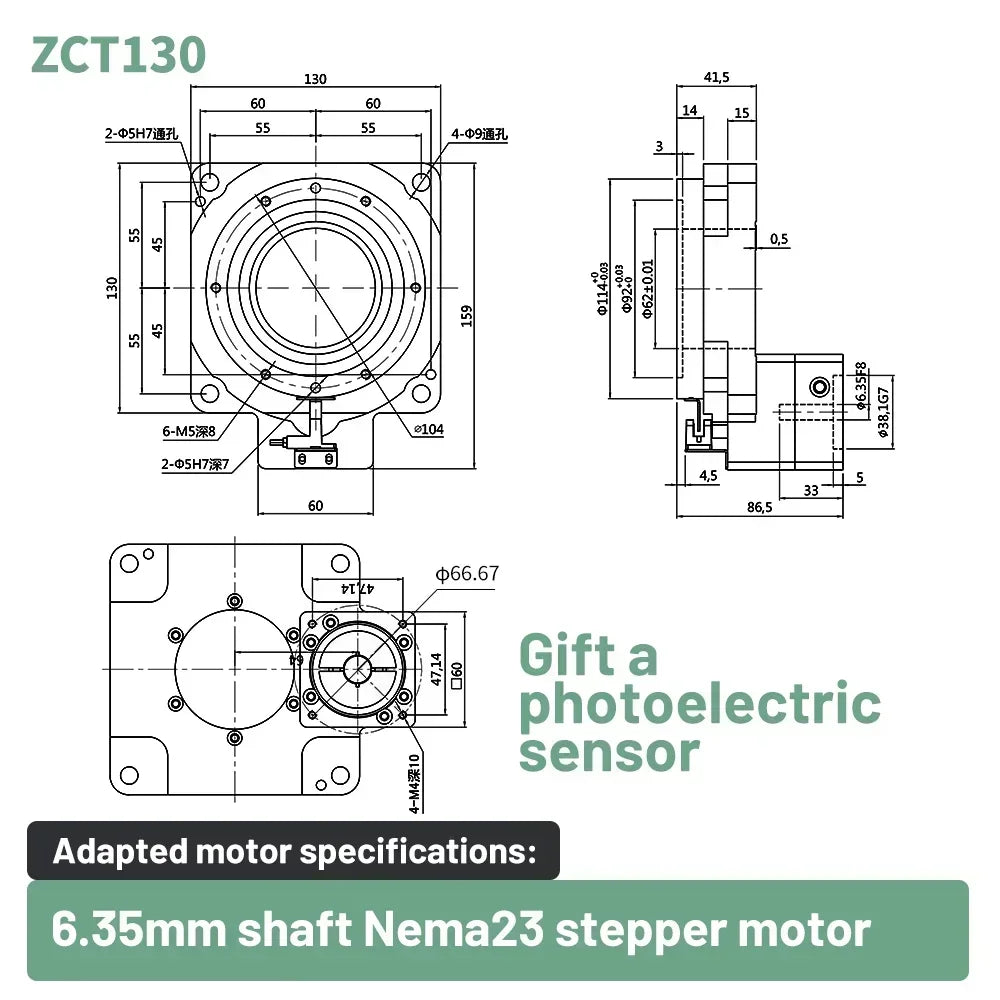 Stepper CNC Rotary Indexing Table 6.35mm Shaft