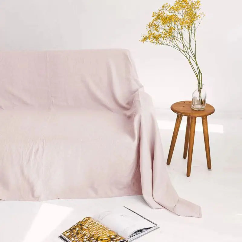 Soft Pink Linen Sofa Cover Living Room Slipcover