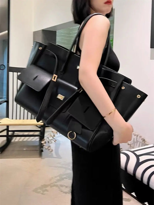 Large Cowhide Leather Tote Bag Top Handle
