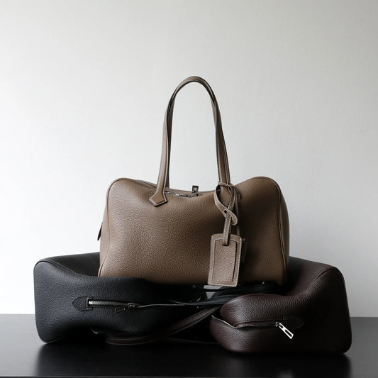 Women’s Leather Laptop Tote Bowling Work Handbag Khaki