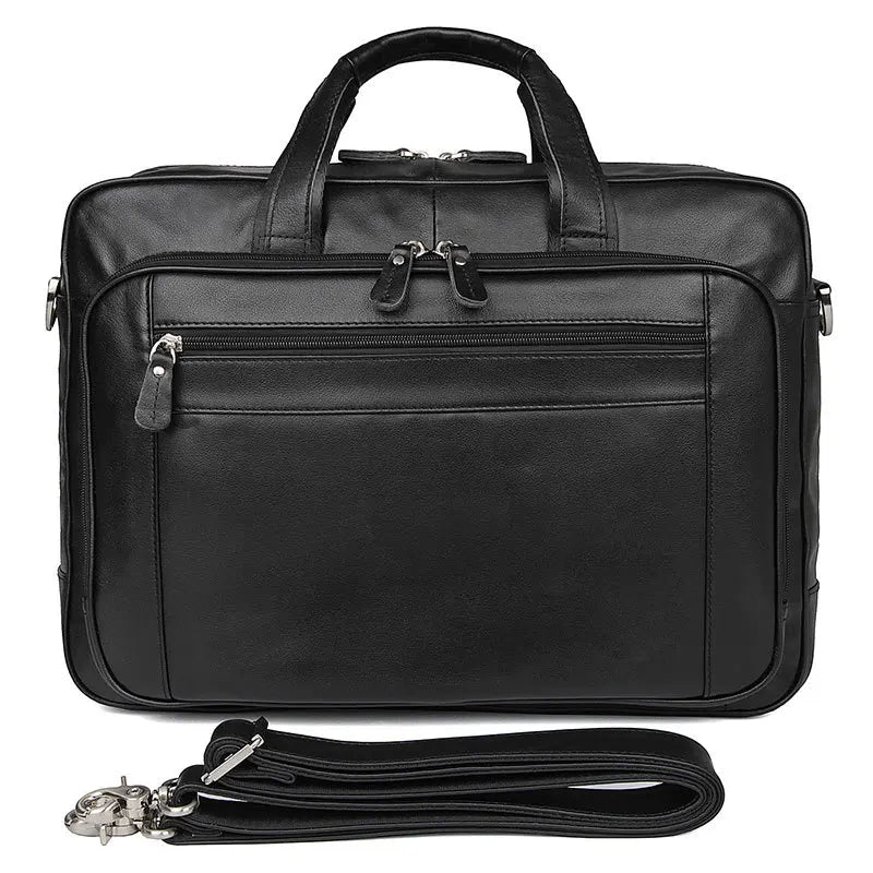 Men’s Black Leather Business Bag for 17" Laptop