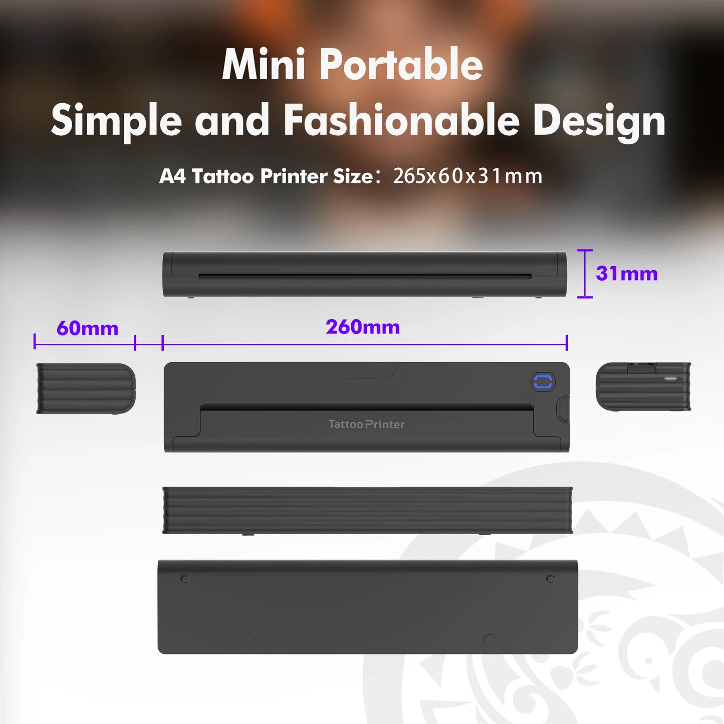 Mini Portable A4 Thermal Printer with 50 Tattoo Papers