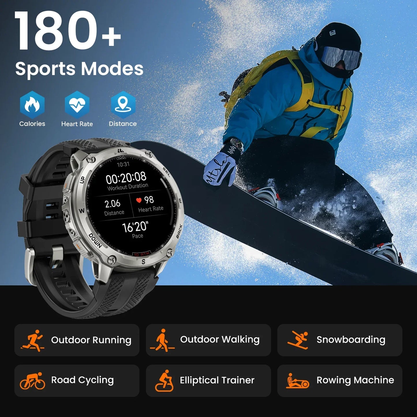 Rugged GPS Smartwatch 100M Waterproof with Extra Strap