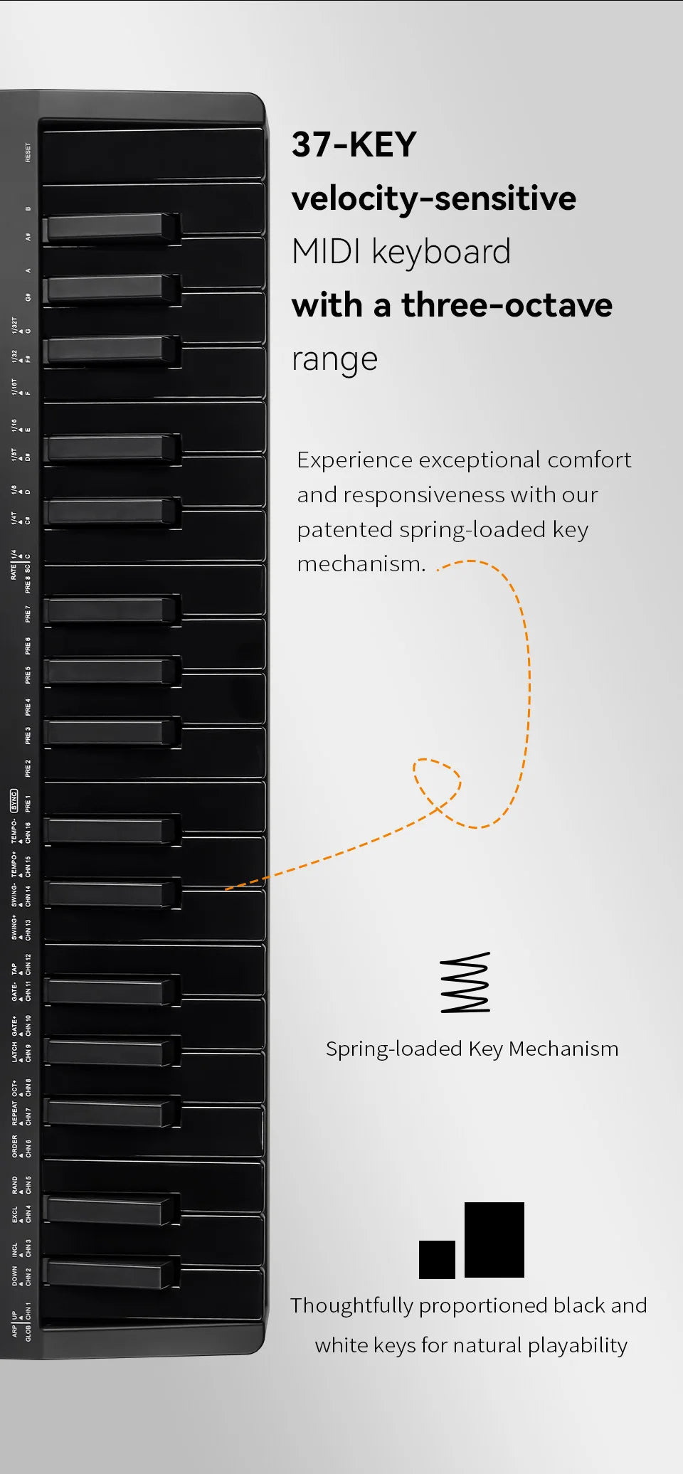 37 Key Portable MIDI Controller with Built-In Synth and RGB Pads