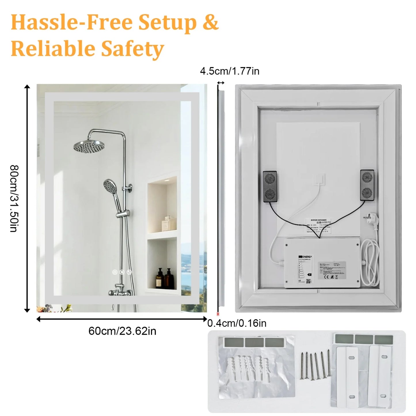 60x80cm Backlit LED Vanity Mirror Bluetooth Anti-Fog Waterproof