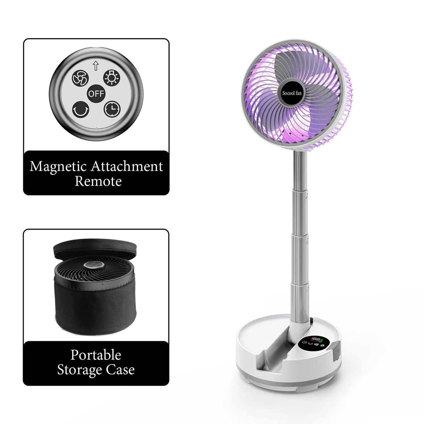 Portable Folding Fan 20000mAh Rechargeable with Remote